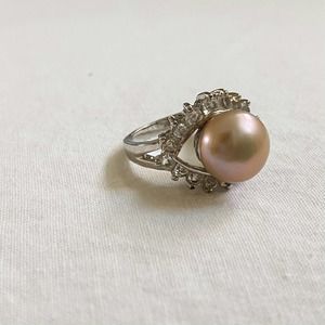 VTG Silver Soft Pink Pearl CZ Eye Ring